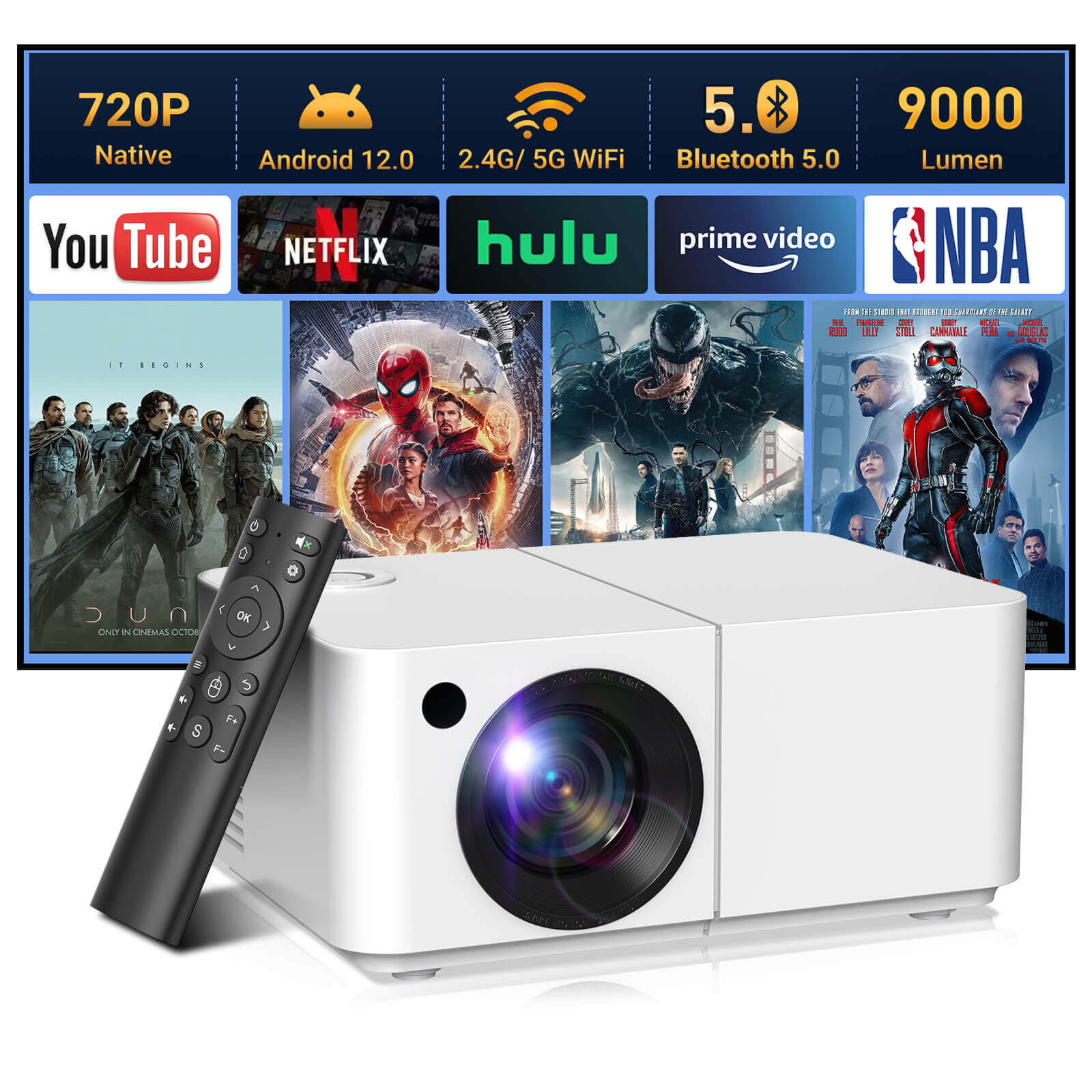 XGODY X2 Mini Projector With Bluetooth And Wireless Connection, Easy To Carry Smart Cinema