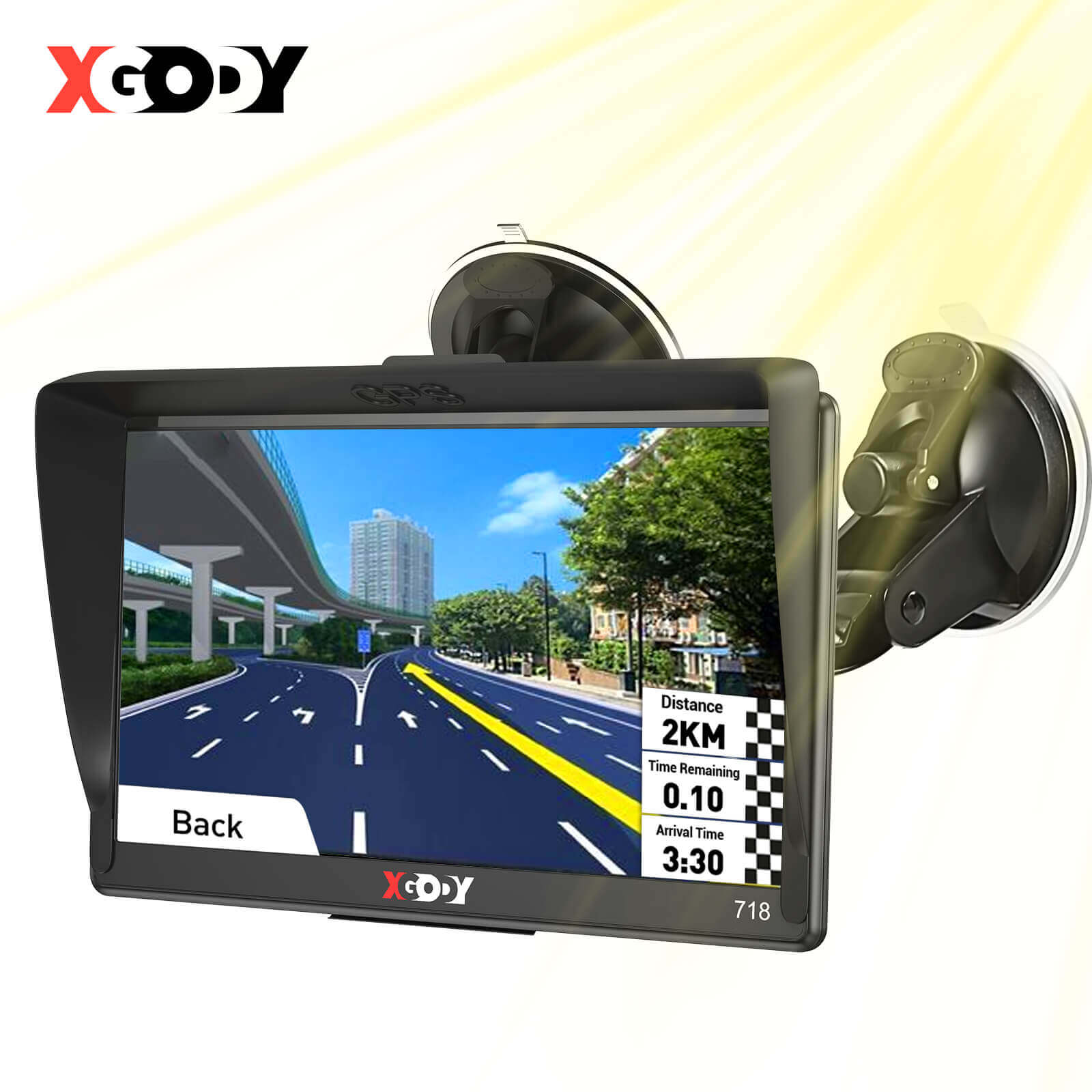 XGODY Sat Nav 718 Système de navigation GPS pour camion de voiture avec avertissement de caméra de vitesse de guidage vocal