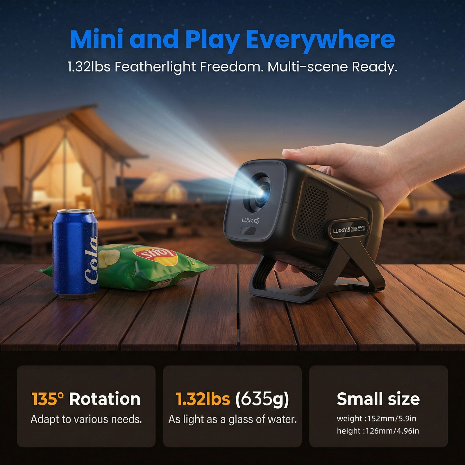 XGODY A5 Smart Gimbal Projector - Native 1080P FHD, 450 ANSI, Android 14, Auto Focus & Keystone, 135° Rotation Portable Movie Projector