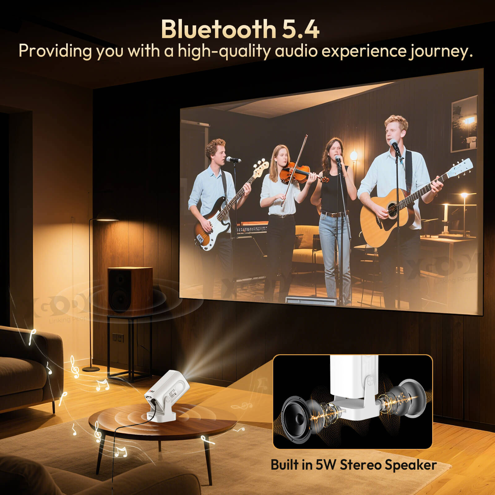 Gimbal 5 PRO: Portable Projector Android 11.0, Native 1080P, WiFi 6 & Bluetooth 5.4 Built-in Stereo Speaker