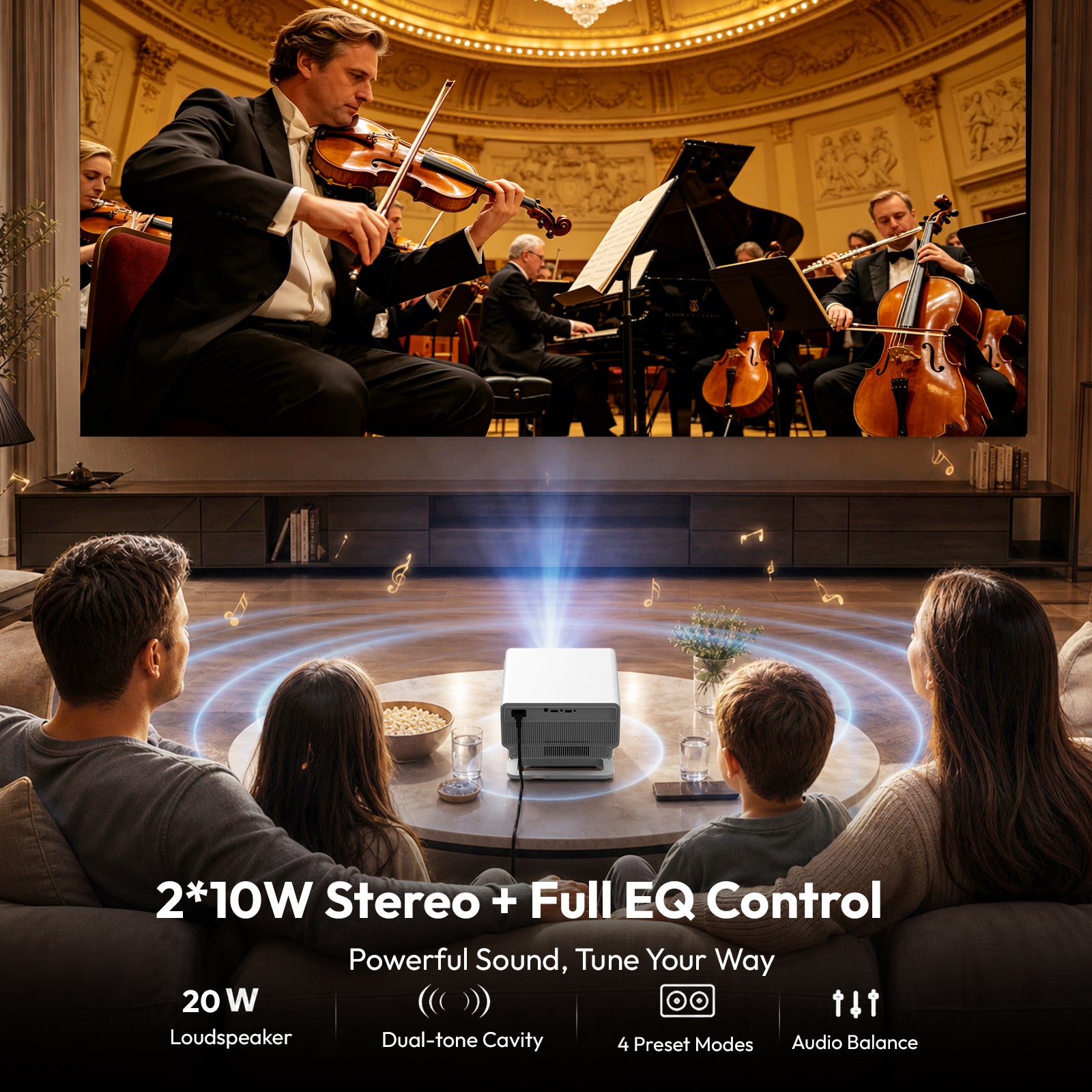 Gimbal N8 Portable Projector With Native 1080P 16GB 2*10W Dual Speaker