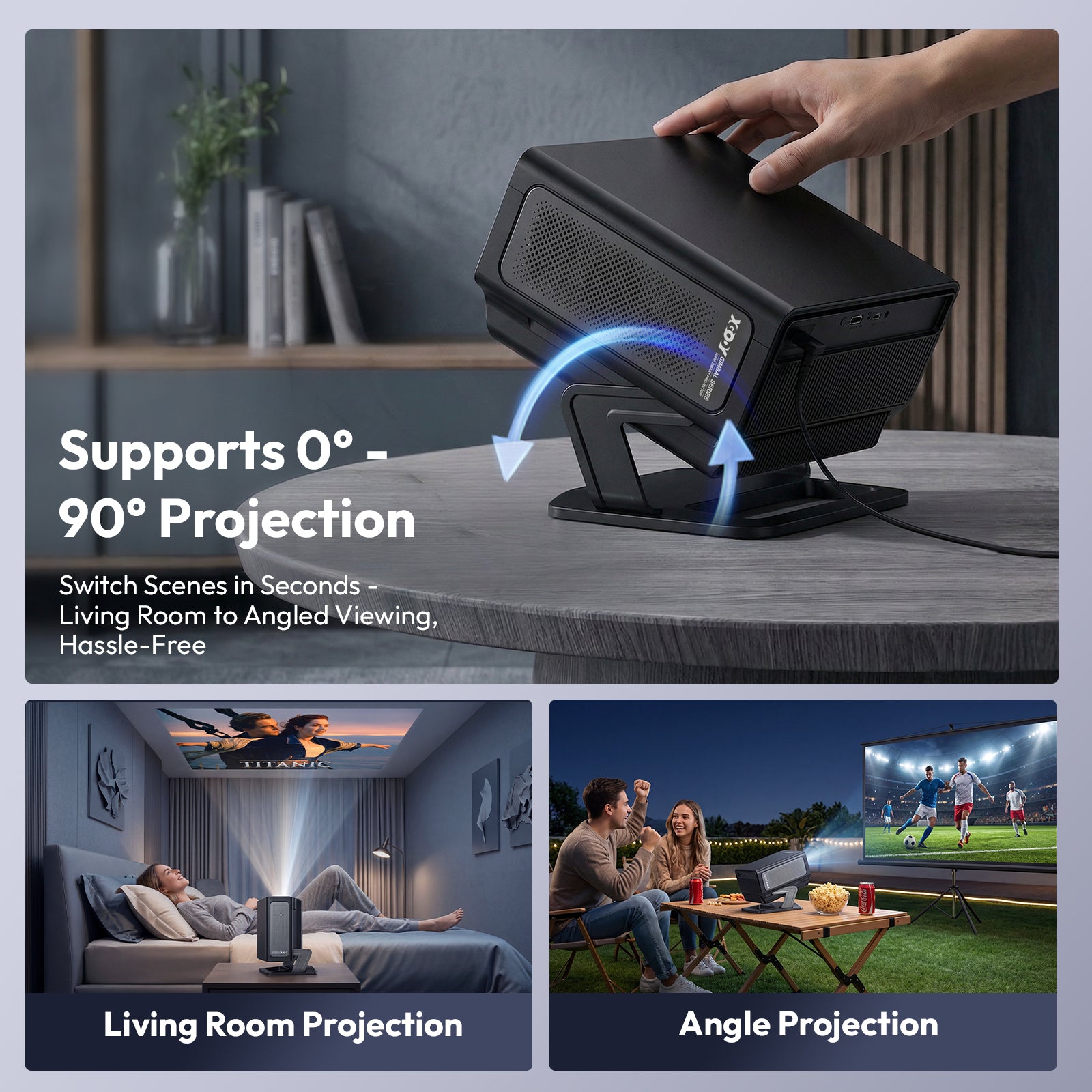 Gimbal A8 Portable Projector Android 14 With Native 1080P Support 8K Decode WiFi 6 & Bluetooth 5.4 Home Theater