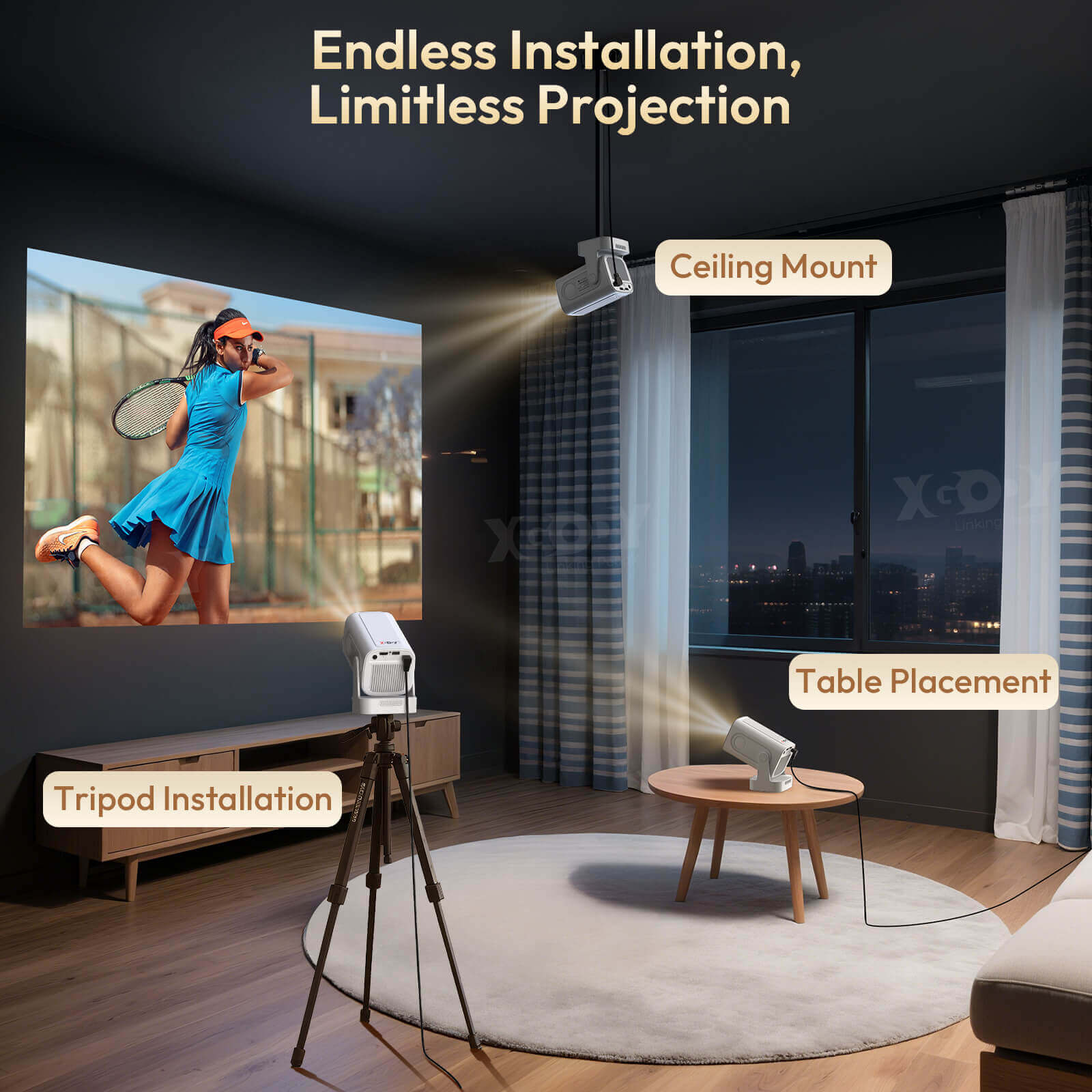 Gimbal 5 PRO: Portable Projector Android 11.0, Native 1080P, WiFi 6 & Bluetooth 5.4 Built-in Stereo Speaker