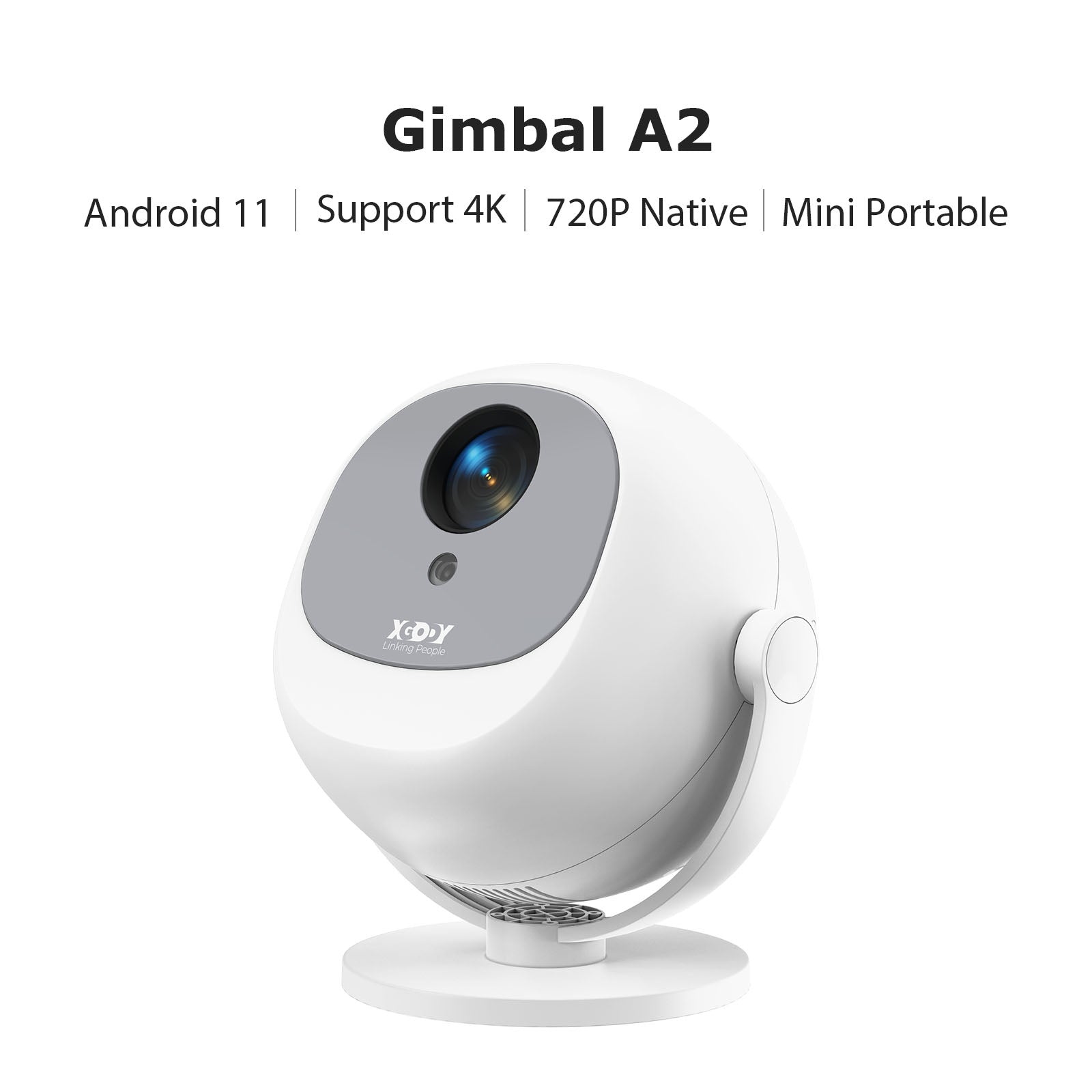Gimbal A2: Portable Projector Dual Speakers Android 11.0, Native 720P, Support 4K