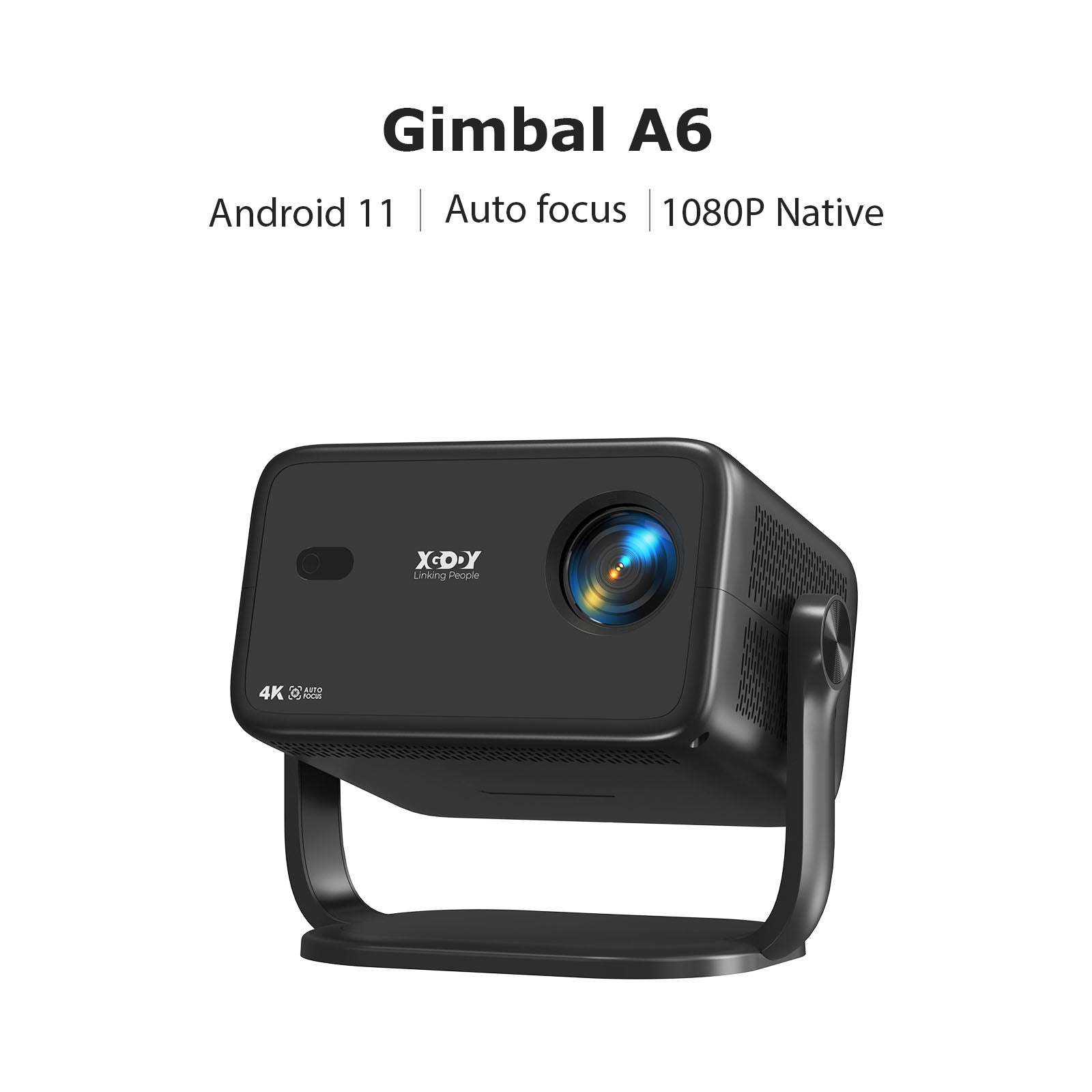 Gimbal A6: Portable Projector With Android 11.0, Native 1080P, WiFi & Bluetooth Auto Focus