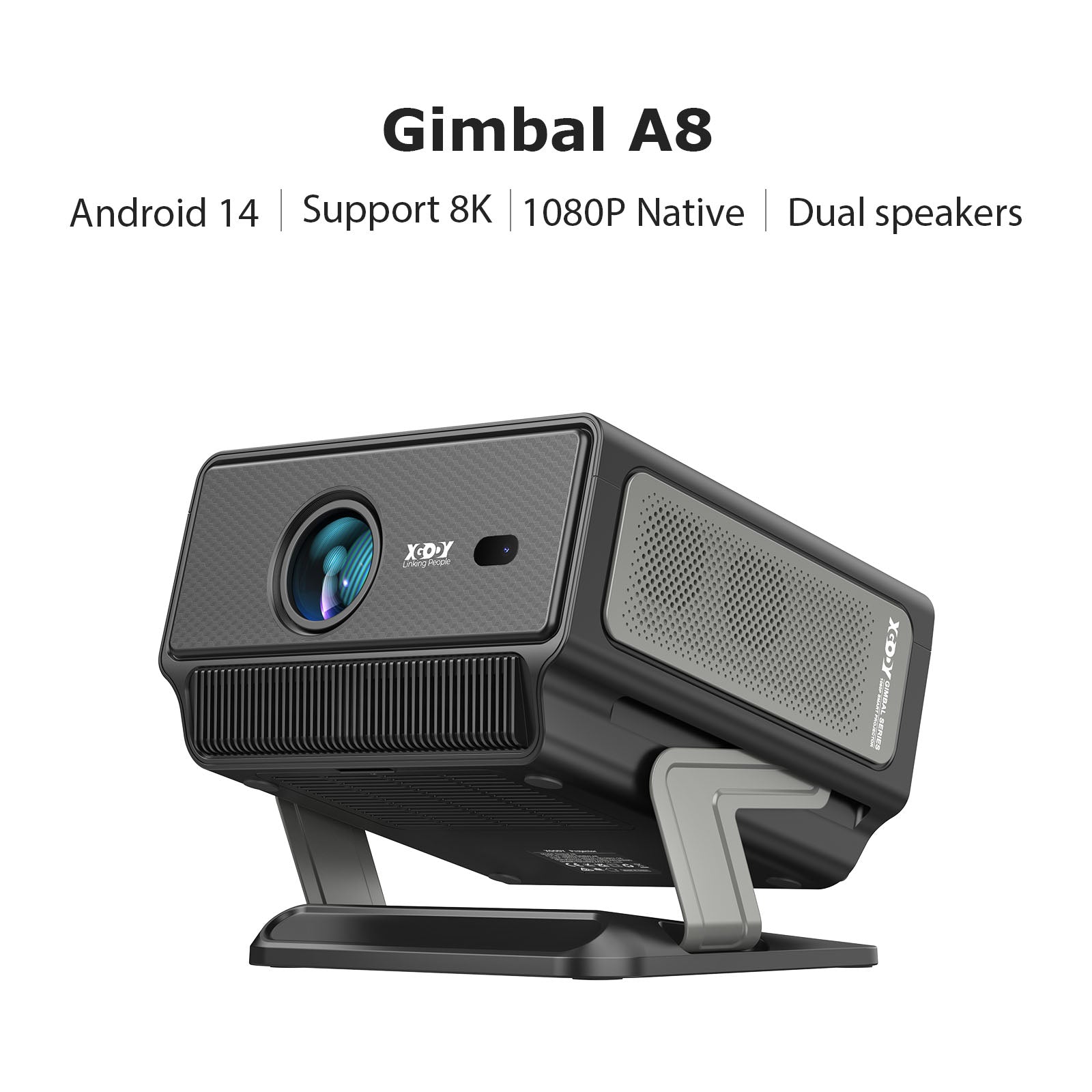 Gimbal A8 Portable Projector Android 14 With Native 1080P Support 8K Dual Speakers