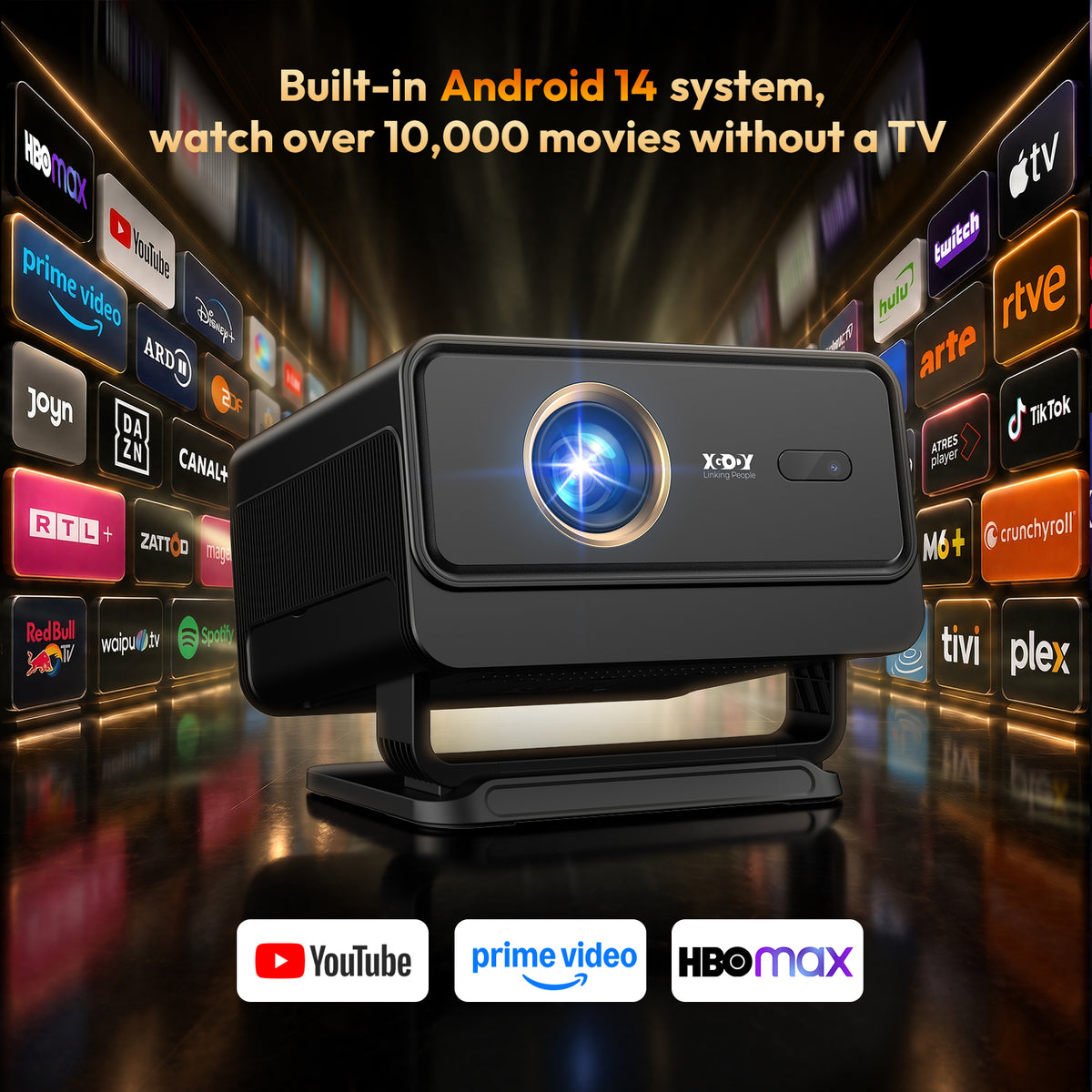 Gimbal A4 Portable Projector With Native 1080P WiFi 6 & Bluetooth 5.4 2*5W Speaker For Home Theater