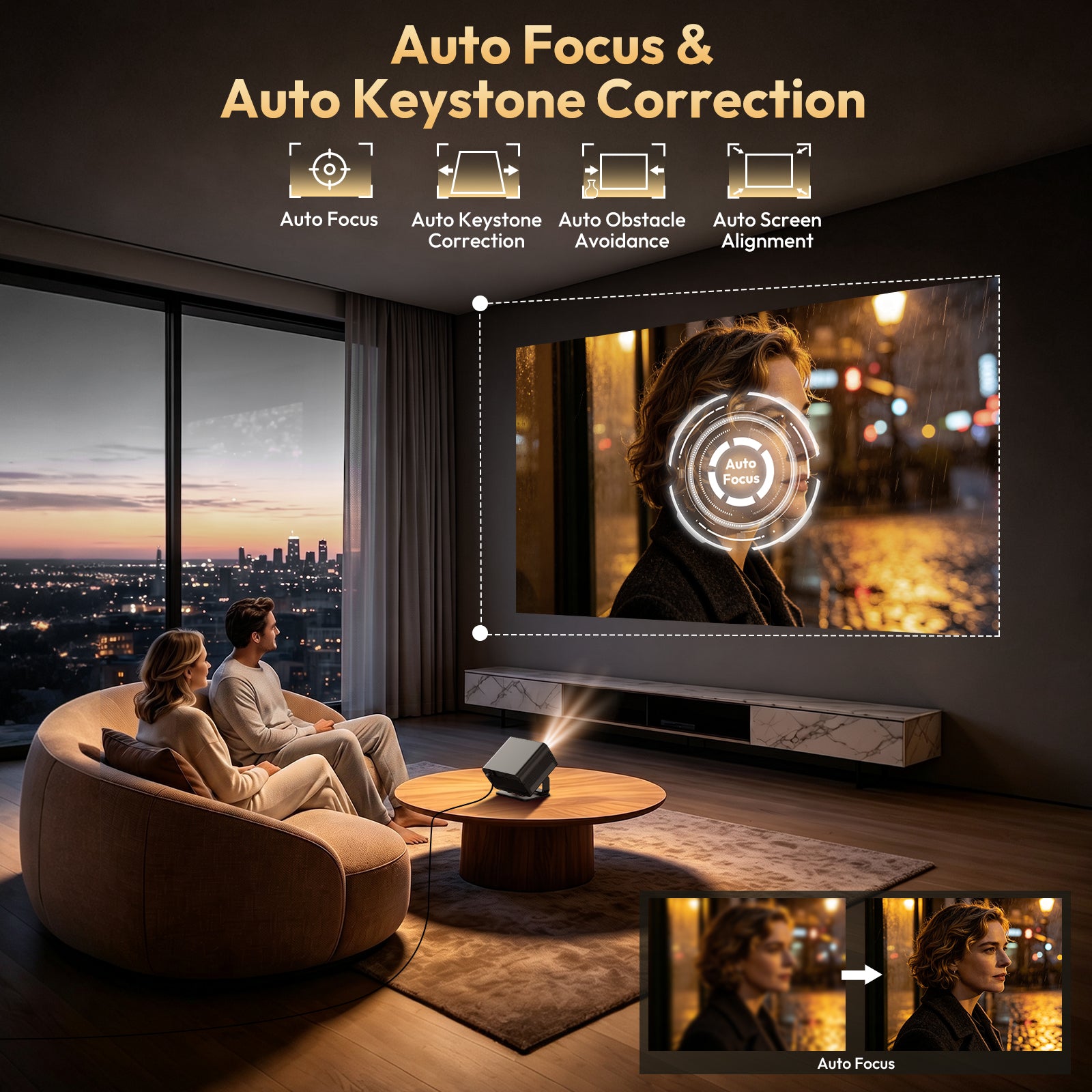 Gimbal A4 Portable Projector With Native 1080P WiFi 6 & Bluetooth 5.4 2*5W Speaker For Home Theater