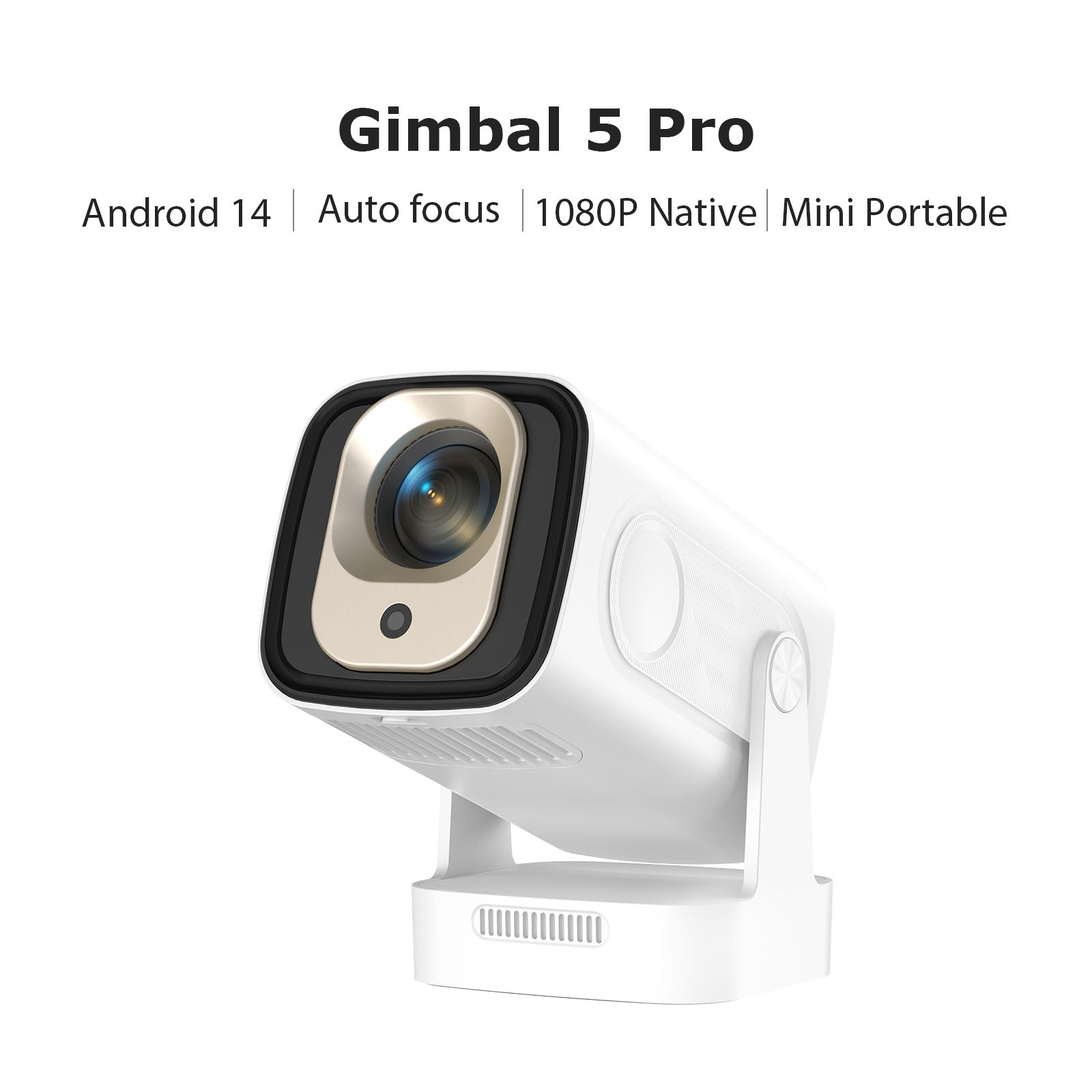 Gimbal 5 PRO: Portable Projector Android 14.0, Native 1080P, WiFi 6 & Bluetooth 5.4 Built-in Stereo Speaker