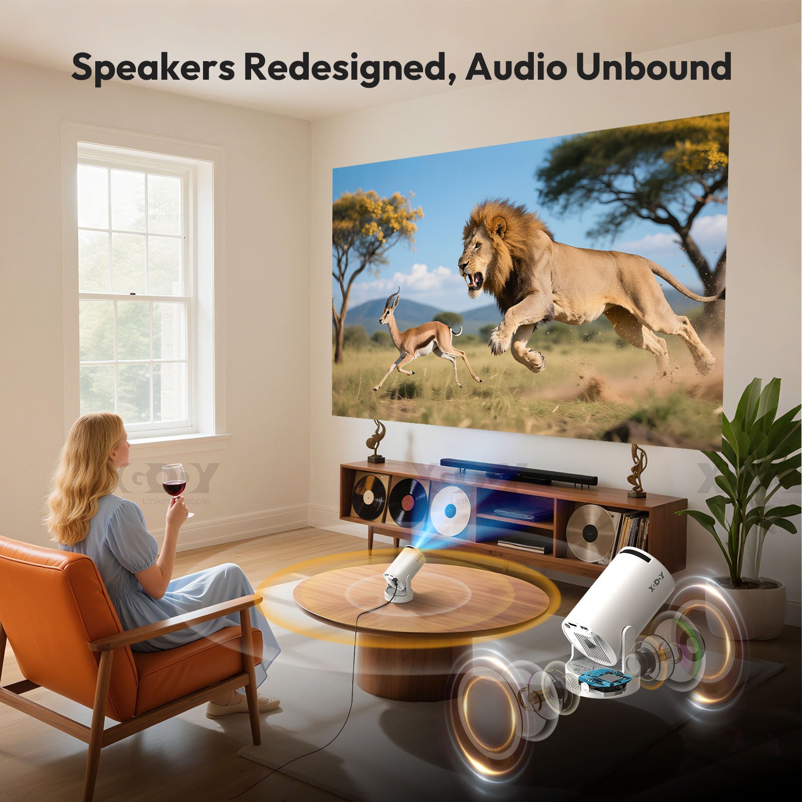XGODY Gimbal 3S Portable Short-throw Projector, Android 14.0 system With Bluetooth and Dual-band WiFi6