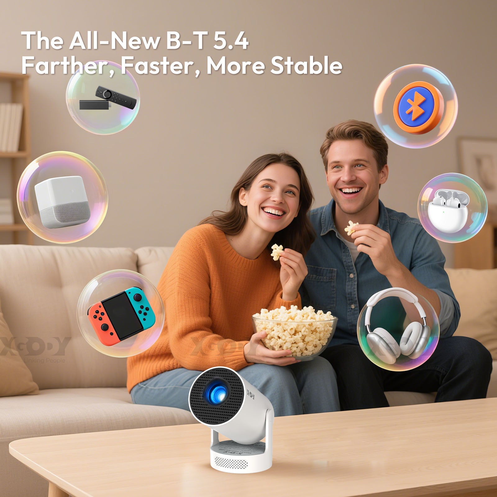 XGODY Gimbal 3S Portable Short-throw Projector, Android 14.0 system With Bluetooth and Dual-band WiFi6