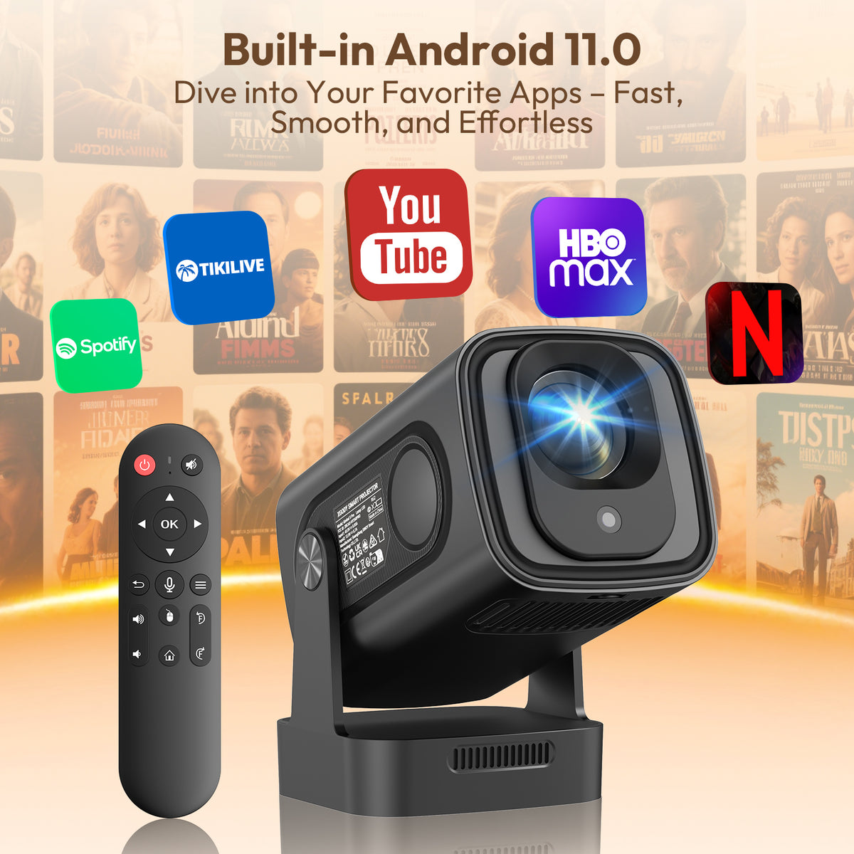 Gimbal 5 PRO: Portable Projector Android 14.0, Native 1080P, WiFi 6