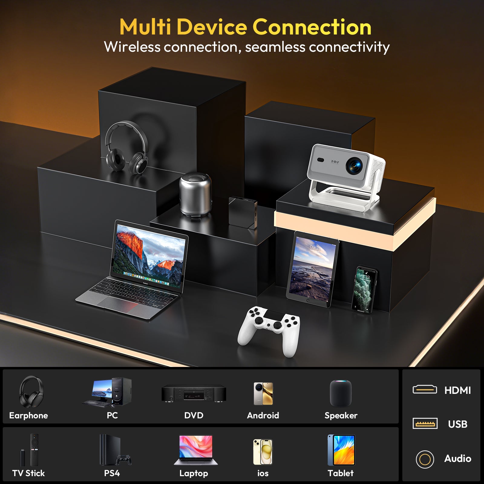 Gimbal A6 PRO: Portable Projector Android 14.0, Native 1080P Support 8