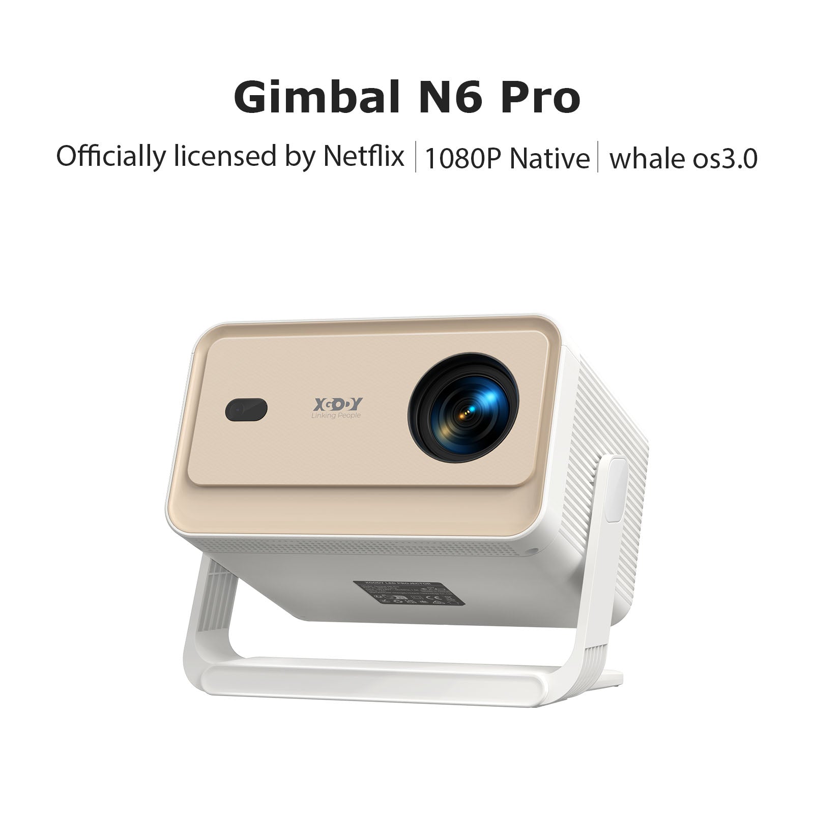 Gimbal N6 Pro Portable Projector With Native 1080P WiFi 6 & Bluetooth 5.4 32GB For Home Theater