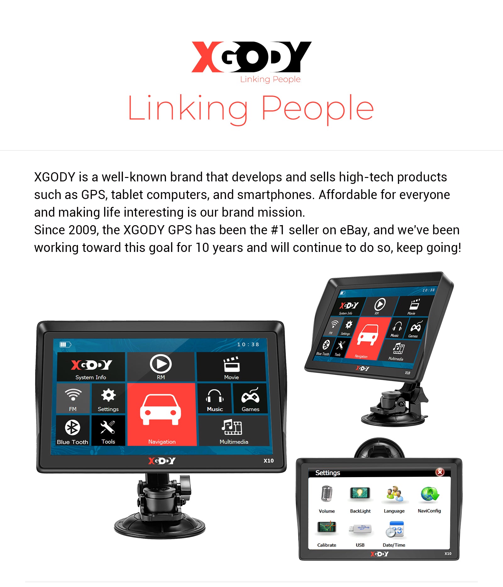 XGODY X10F/BT Newly Sat Navigation System, 9-inch HD Large Screen With
