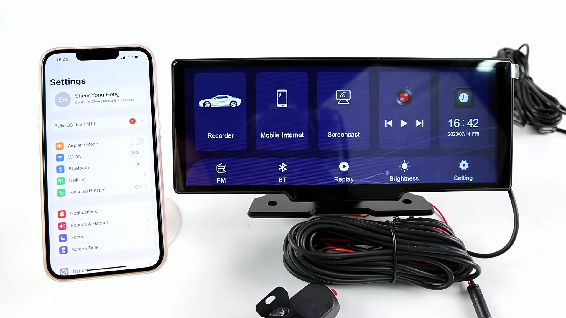 XGODY Portable 4K Car Dash Cam, 10.26 IPS Screen, Wireless Carplay Wi