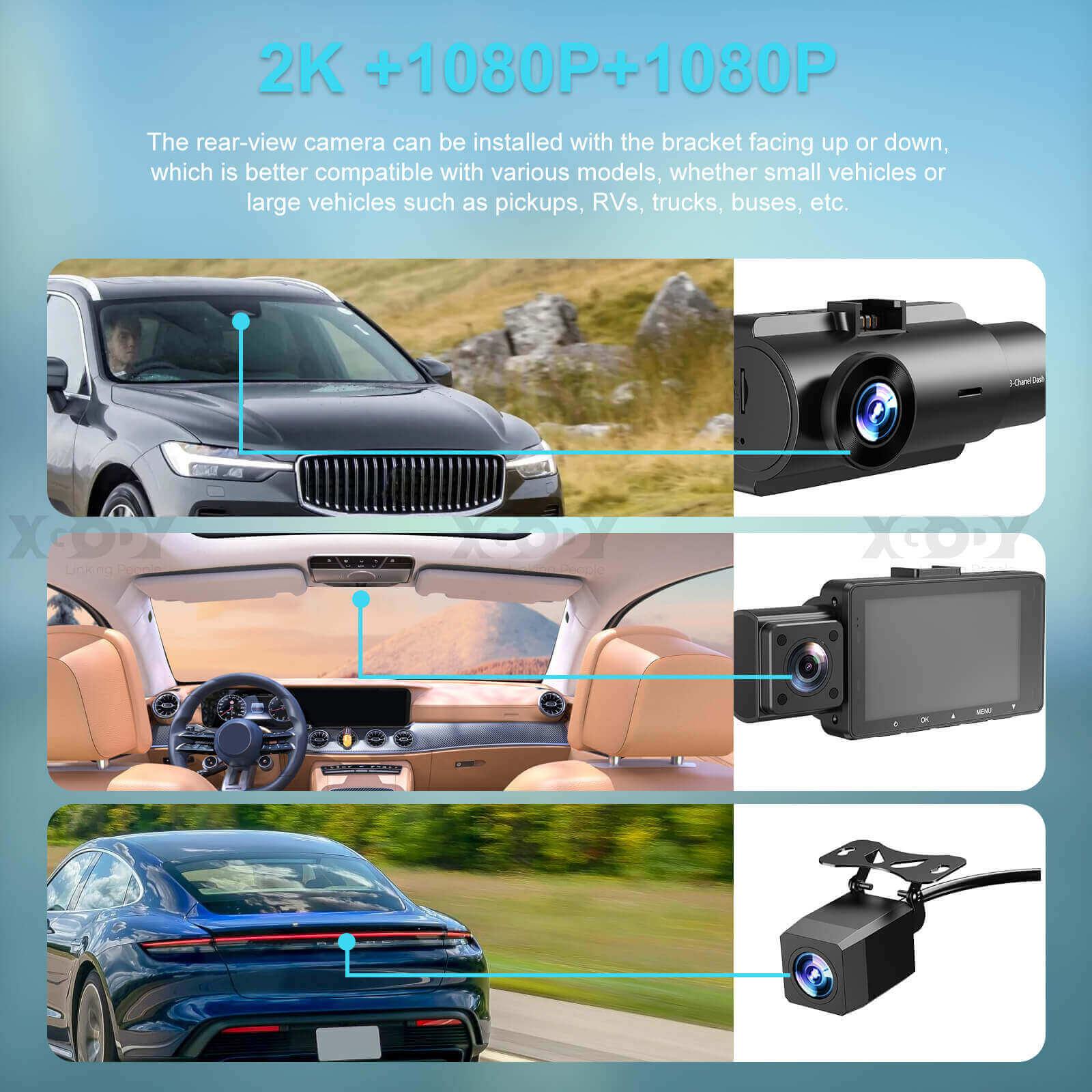Cost-effective and Most worthwhile XGODY Q18 Triple | Lens Dash Cam | 2K Front + Dual 1080P Rear, 24-Hour Monitoring, Night Vision - XGODY 