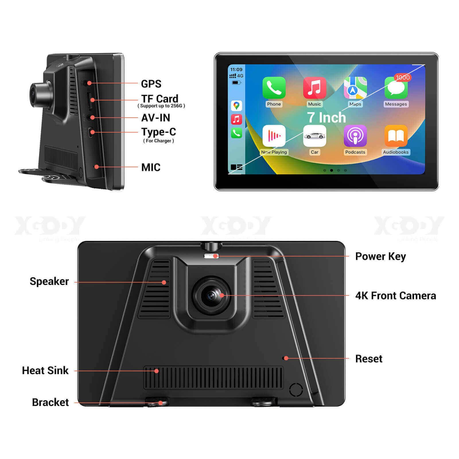 Cost-effective and Most worthwhile XGODY Q26 Dash Cam | 7" Screen, 4K+1080P Cameras, Carplay/Android Auto, GPS Tracking - XGODY 
