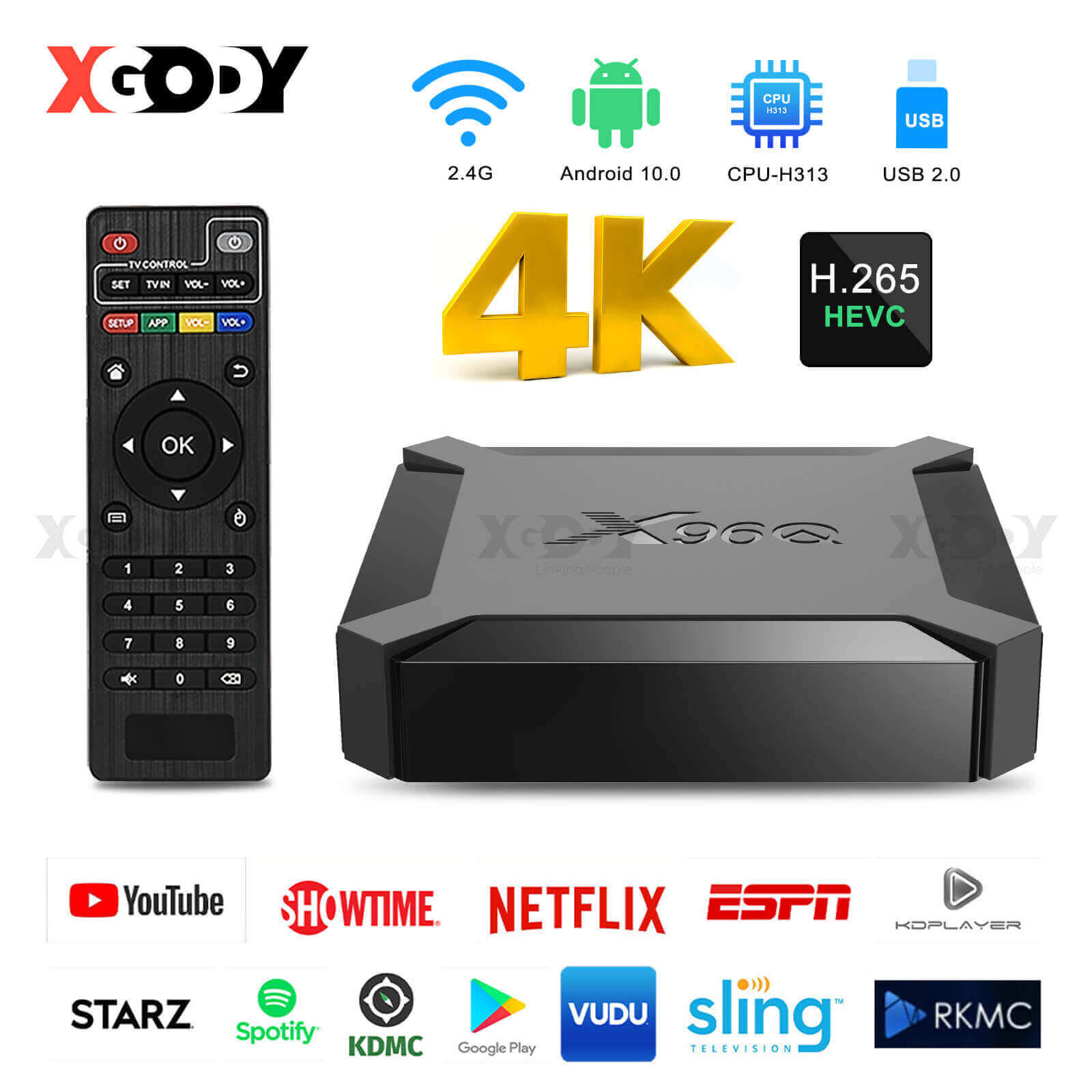 XGODY X96Q Android 10 Smart TV BOX, Supports Netflix, Hulu, Flixster,