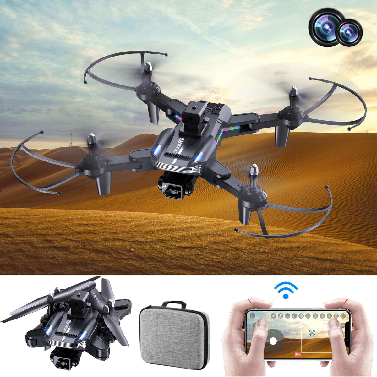Mini Drone 4K Three-Sided Four-Axis Obstacle Avoidance Follow Foldable