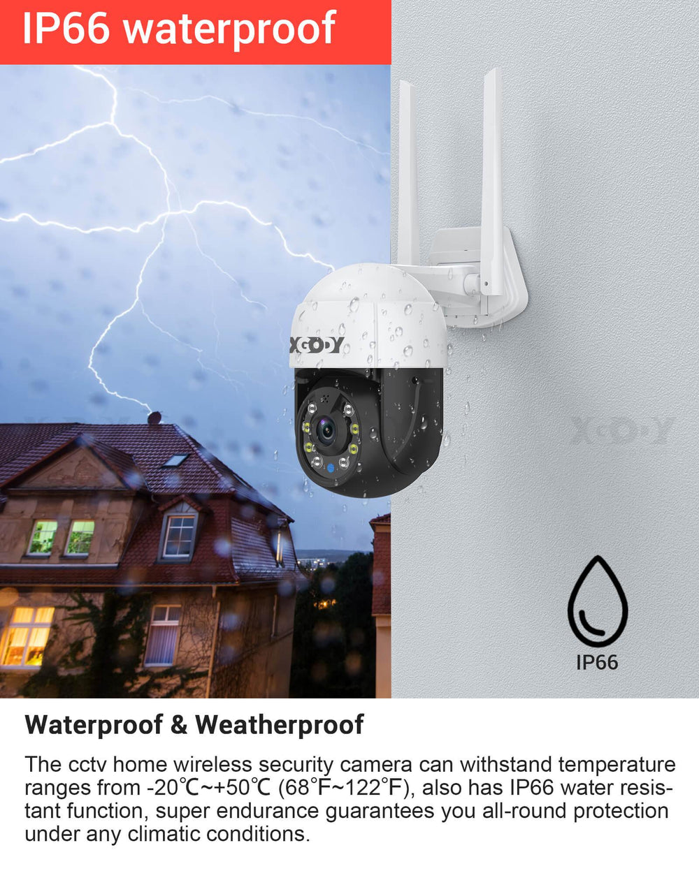 Outdoor IP66 Weatherproof Spotlight Security Camera with 2-Way Audio,