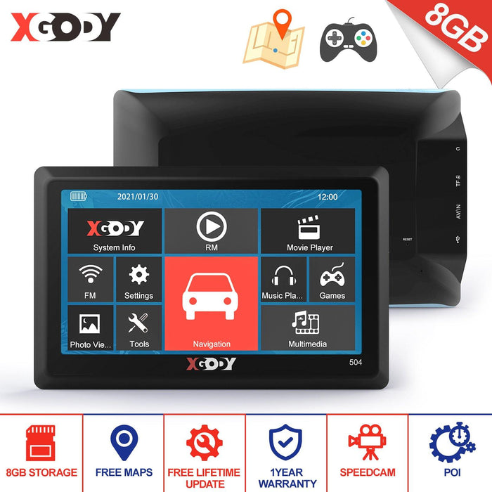 XGODY 504F Sat Nav Built-in 8GB ROM with 5 Inch Touch Screen Car GPS