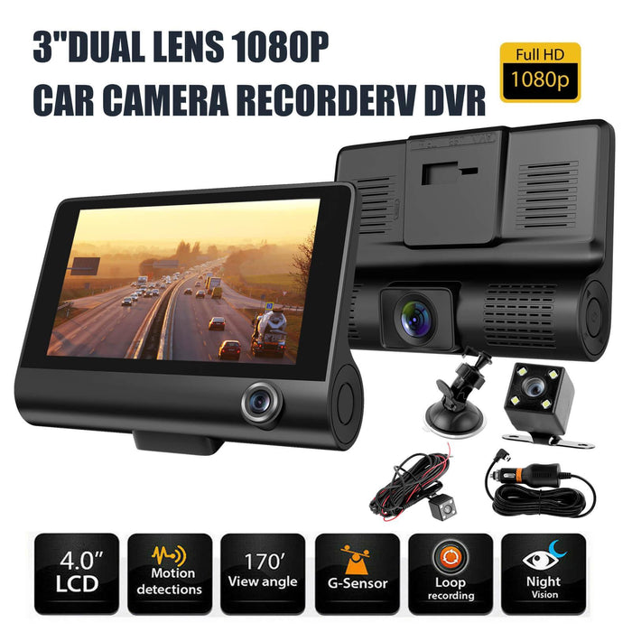 XGODY C2 4-inch 1080P 3 Lens Car  Dash Cam with Video Recorder