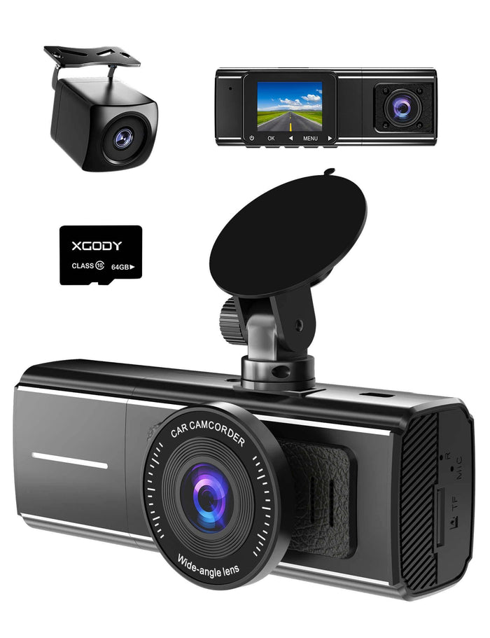 XGODY Dash Cam Q15 Plus HD 3 Channel IR Night Vision Recorder, G-Sensor, Parking Mode