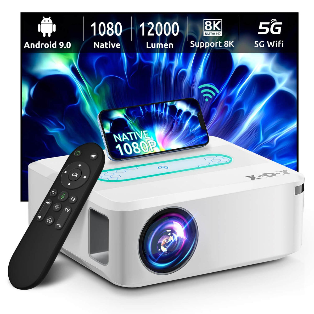 XGODY X1 Native Movie 4K Projector Builtin Android System, 9500 Lux W